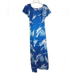 Vintage 60s 70s Pomare Womens Maxi Dress Hawaiian Tropical Beachy Babydoll XS